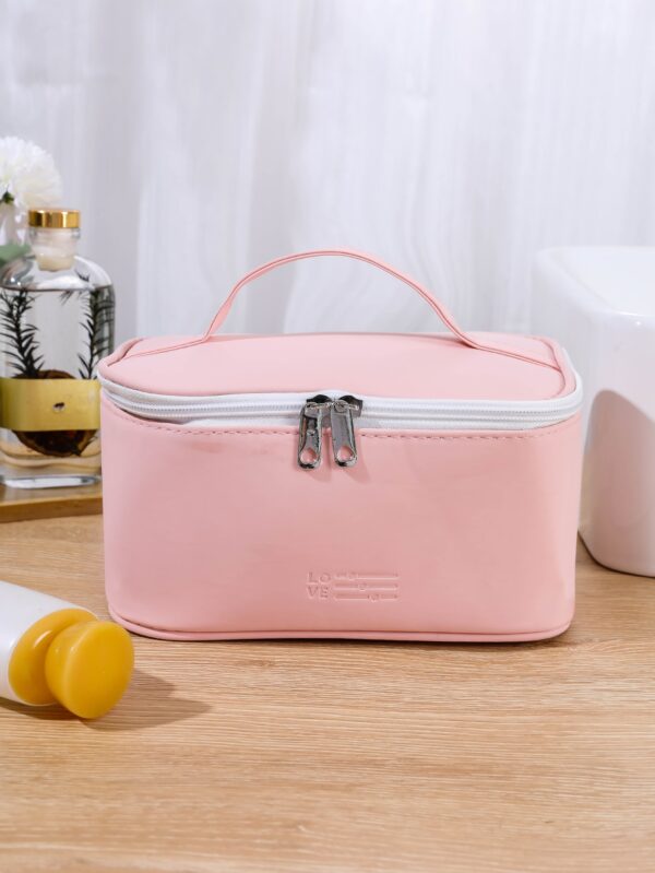 1pc Pink PU Portable Portable Waterproof Large Capacity Home Organize Travel Makeup Bag For Women Girls