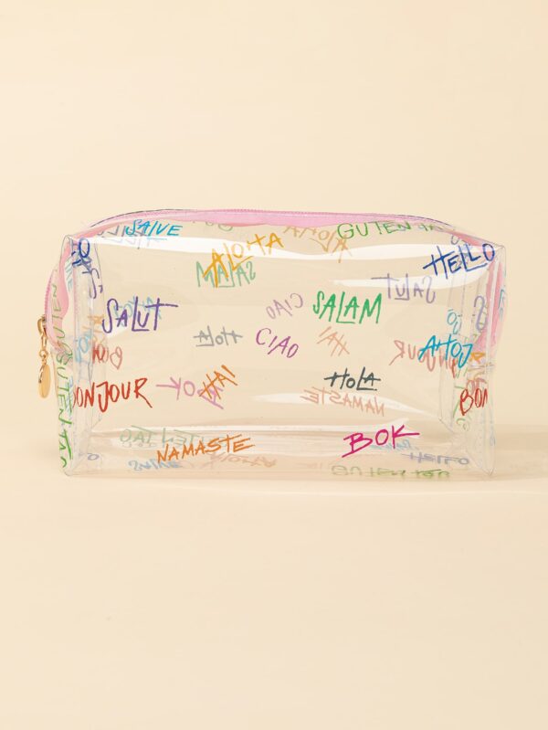 1pc English Pattern Transparent Waterproof Makeup Bag For Women Girls